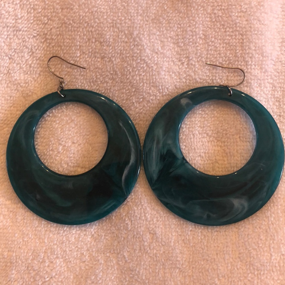 Teal swirl plastic hoop earrings
